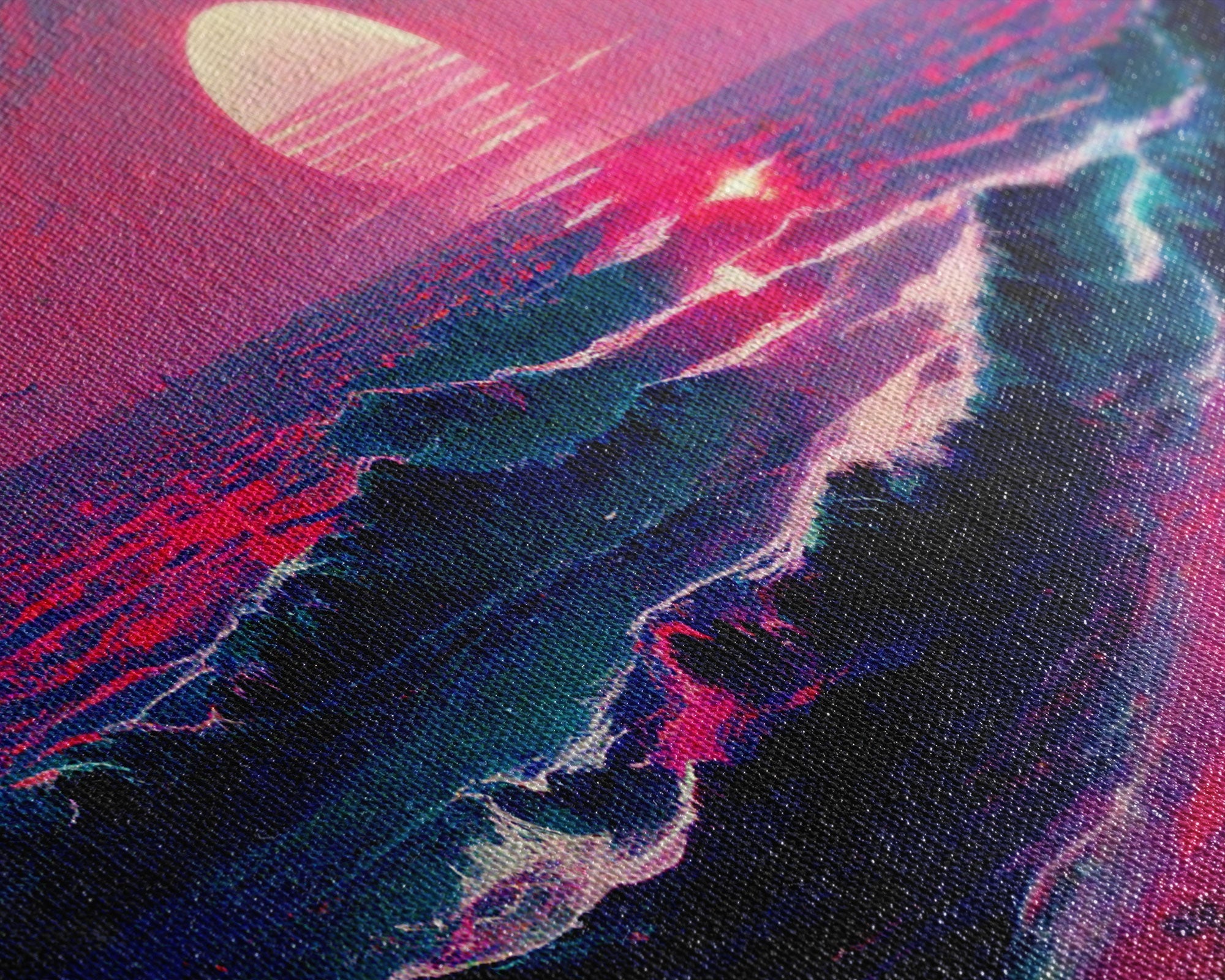 Outrun Synthwave Sunset Ocean Waves – 3-Piece Canvas Wall Art | NuevArt