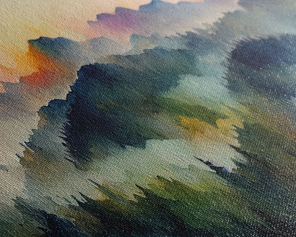 Dramatic Watercolor Sunset Landscape – 3-Piece Canvas Wall Art | NuevArt