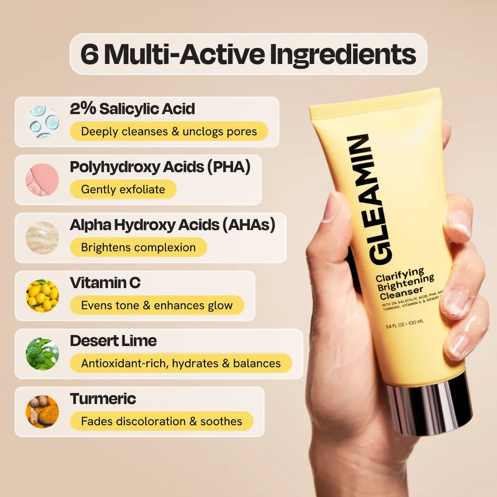 Gleamin Clarifying Brightening Cleanser – BHA + AHA + Vitamin C