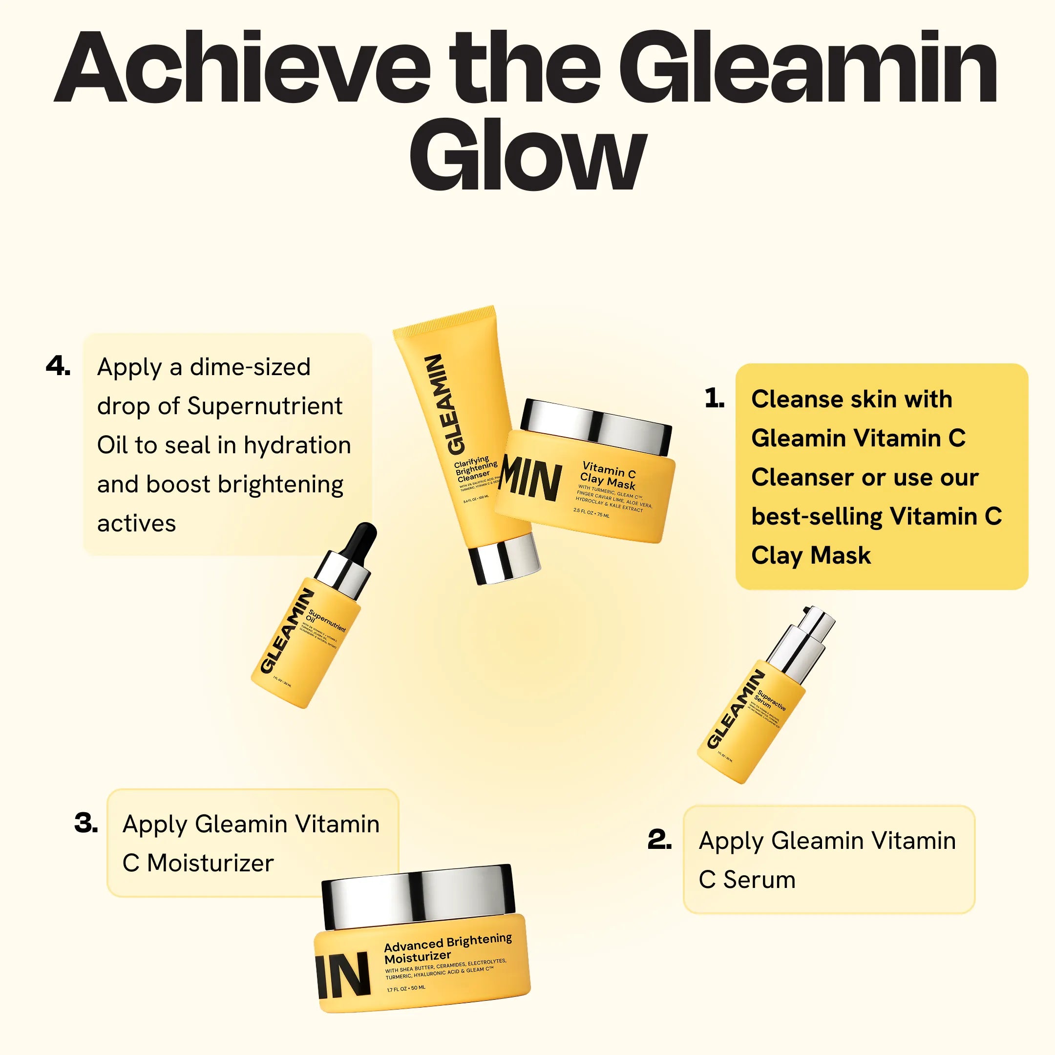Gleamin Clarifying Brightening Cleanser – BHA + AHA + Vitamin C