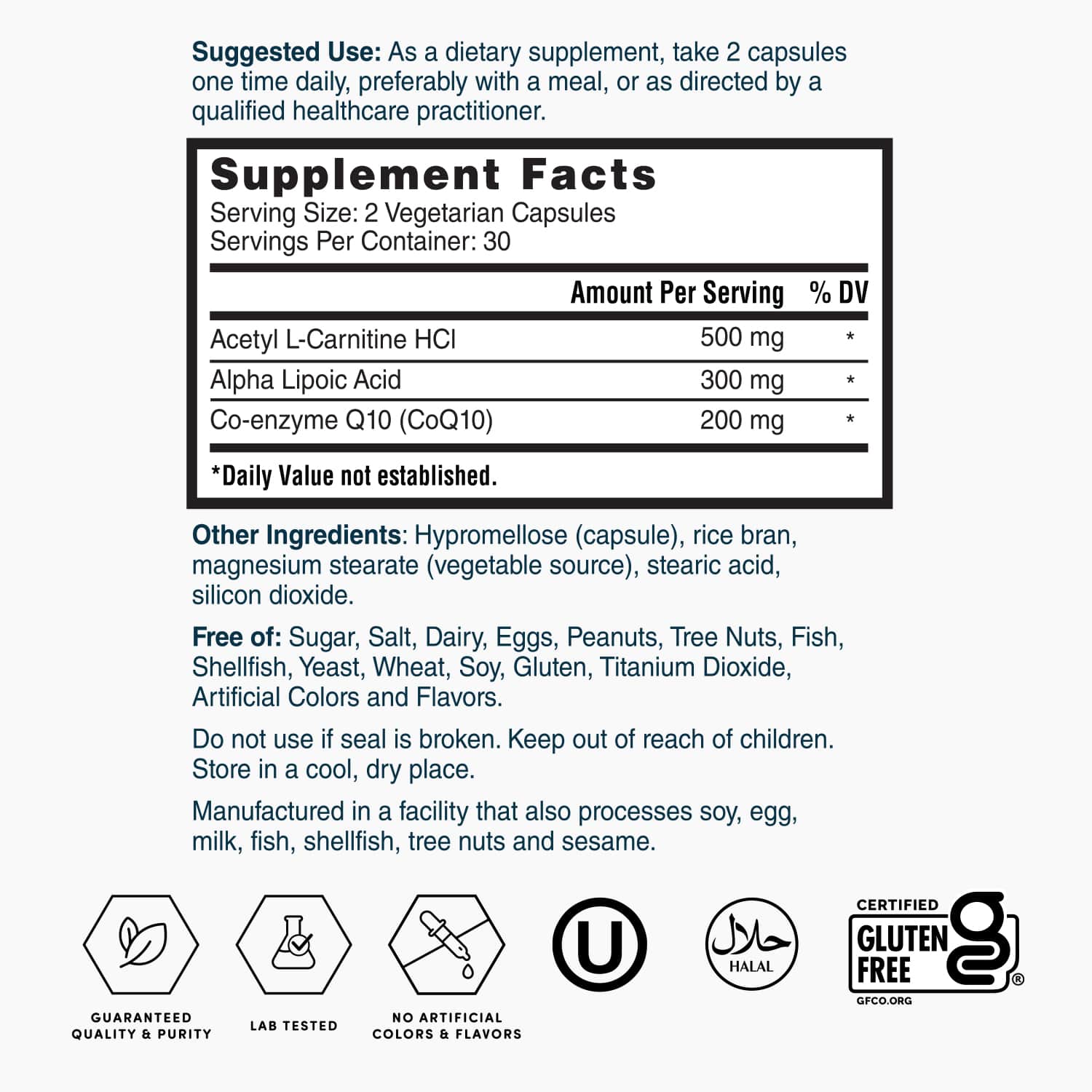Nature's Lab CoQ10 + Alpha Lipoic Acid + Acetyl L-Carnitine | 60 Capsules