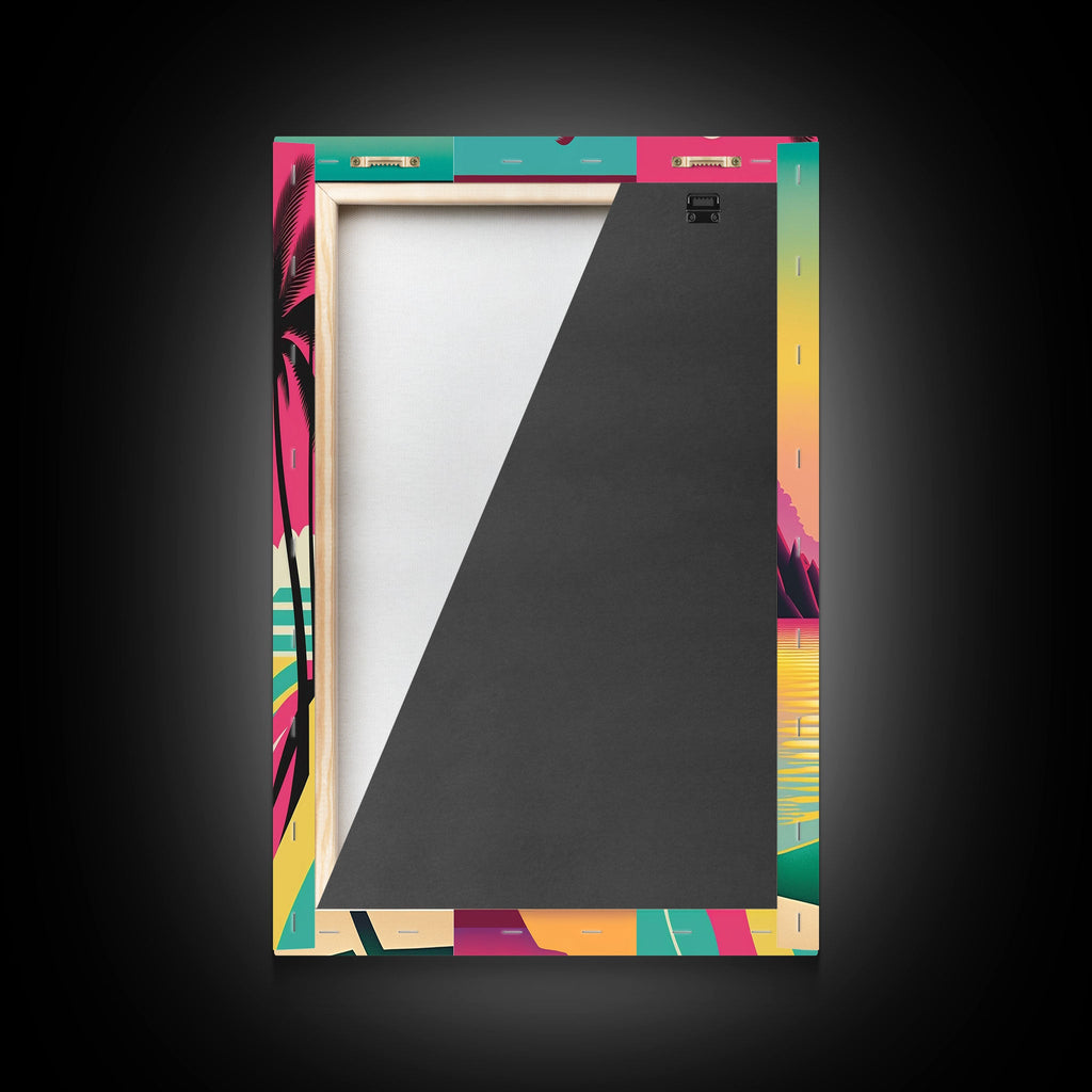 Turquoise Retro Beach Art – Palm Trees & Sunset 3-Panel Canvas | NuevArt