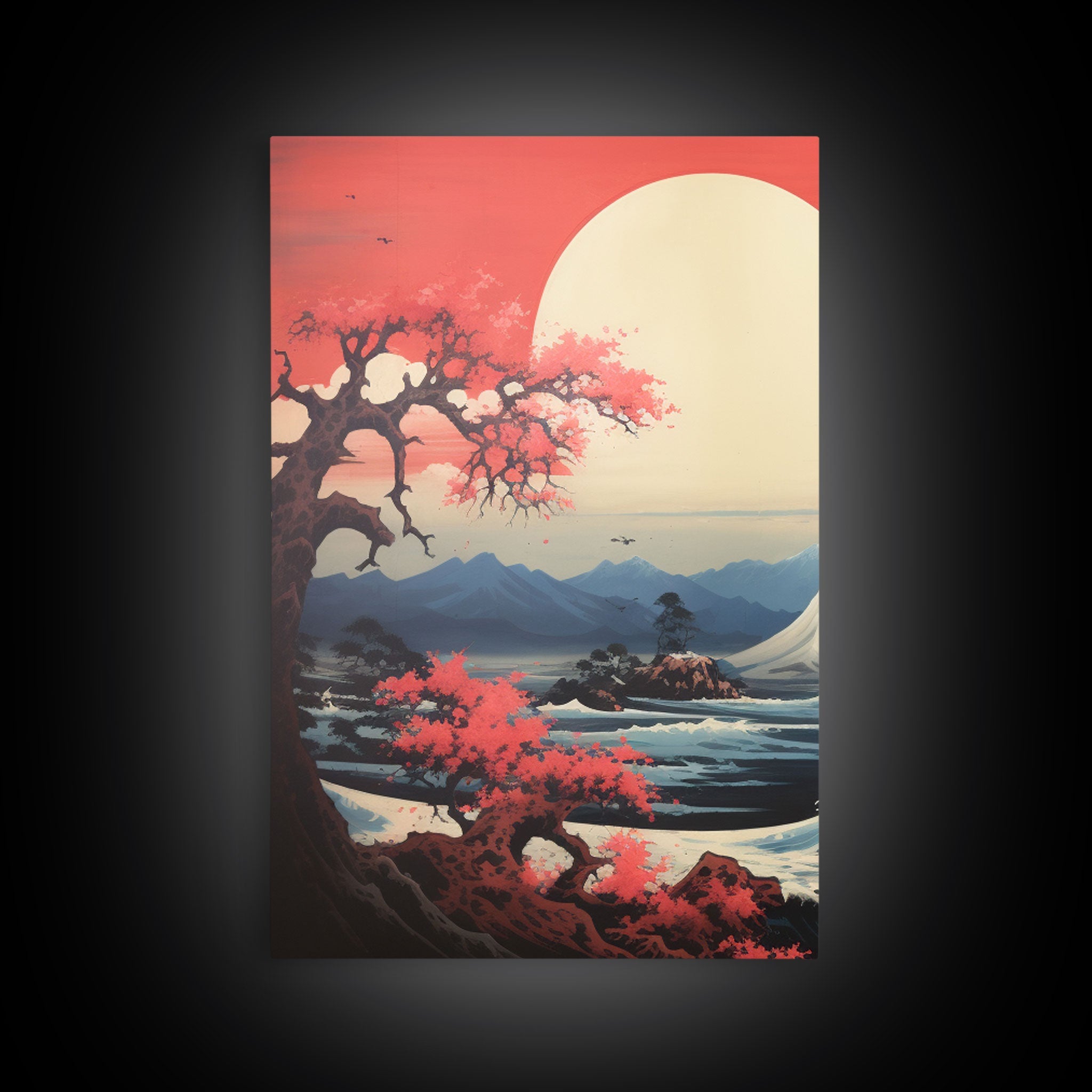 Japanese Ukiyo-e Mountains Sunset – 3-Piece Canvas Wall Art | NuevArt
