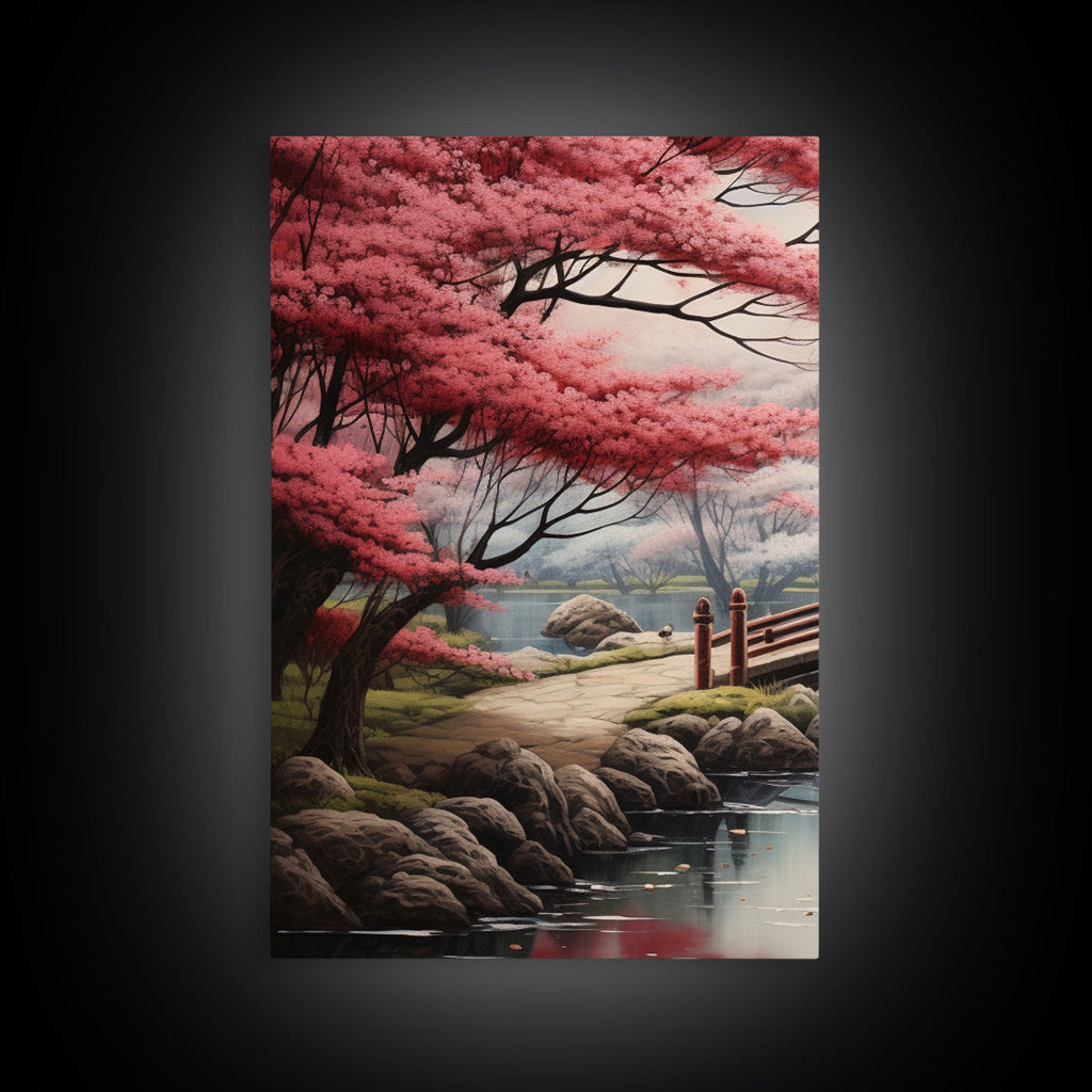 Japanese Cherry Blossom Landscape – 3-Piece Canvas Wall Art | NuevArt