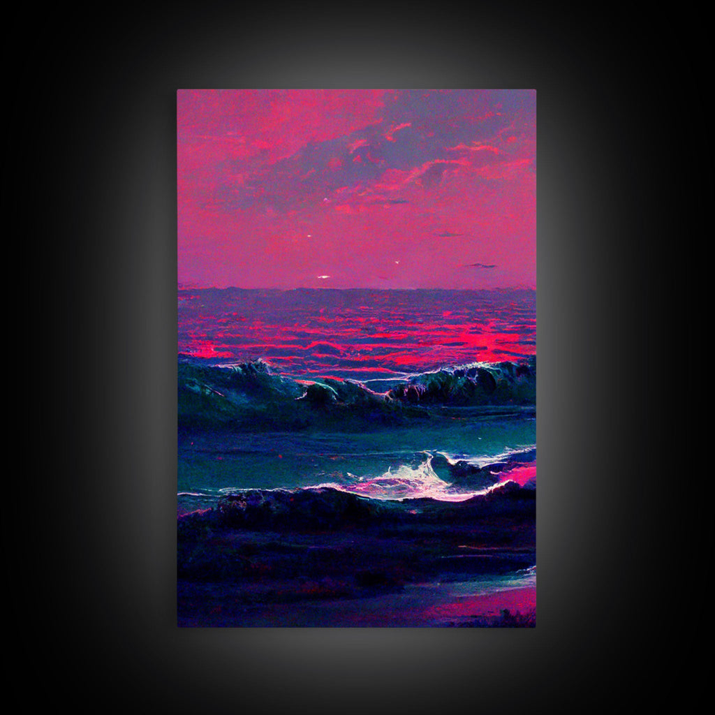 Outrun Synthwave Sunset Ocean Waves – 3-Piece Canvas Wall Art | NuevArt