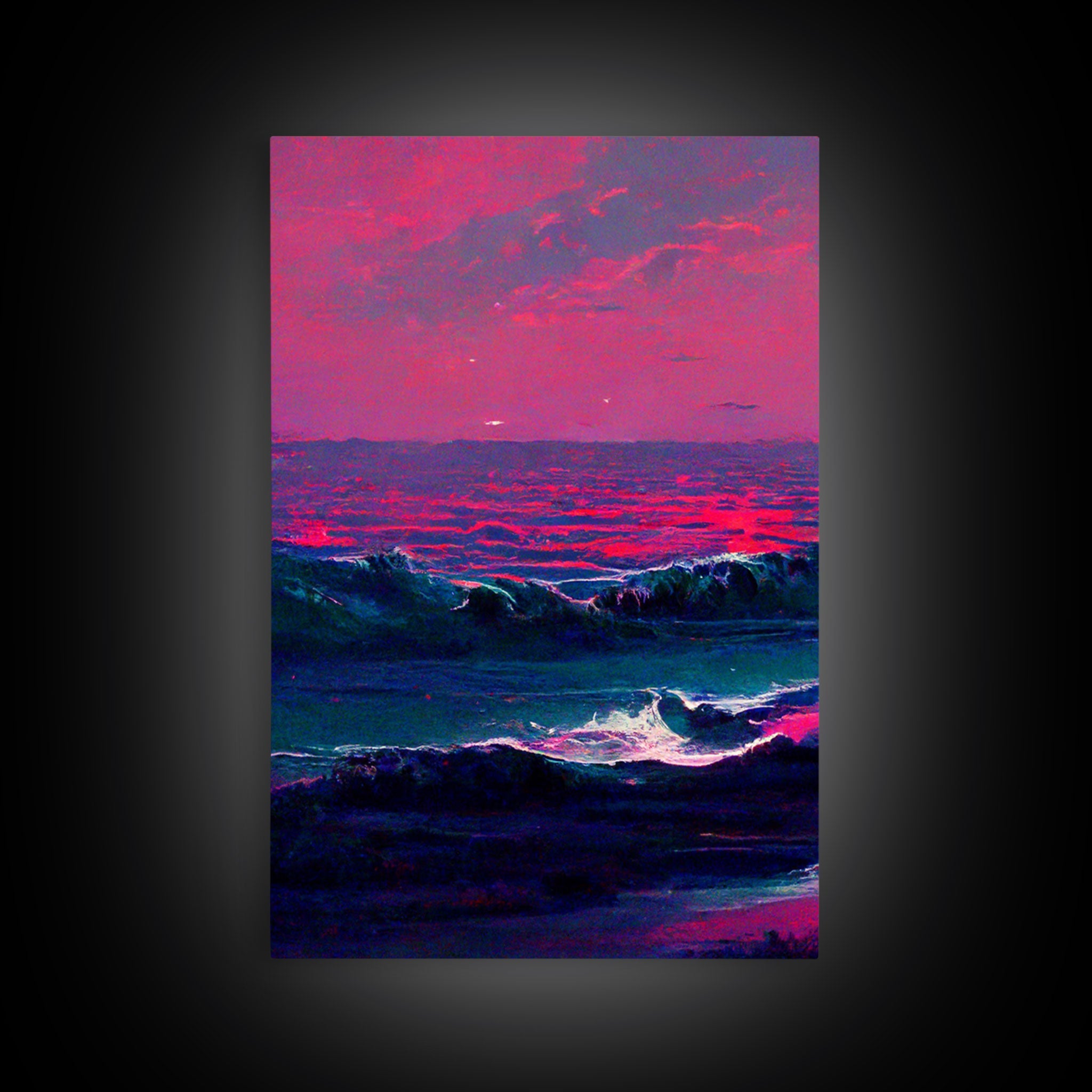 Outrun Synthwave Sunset Ocean Waves – 3-Piece Canvas Wall Art | NuevArt