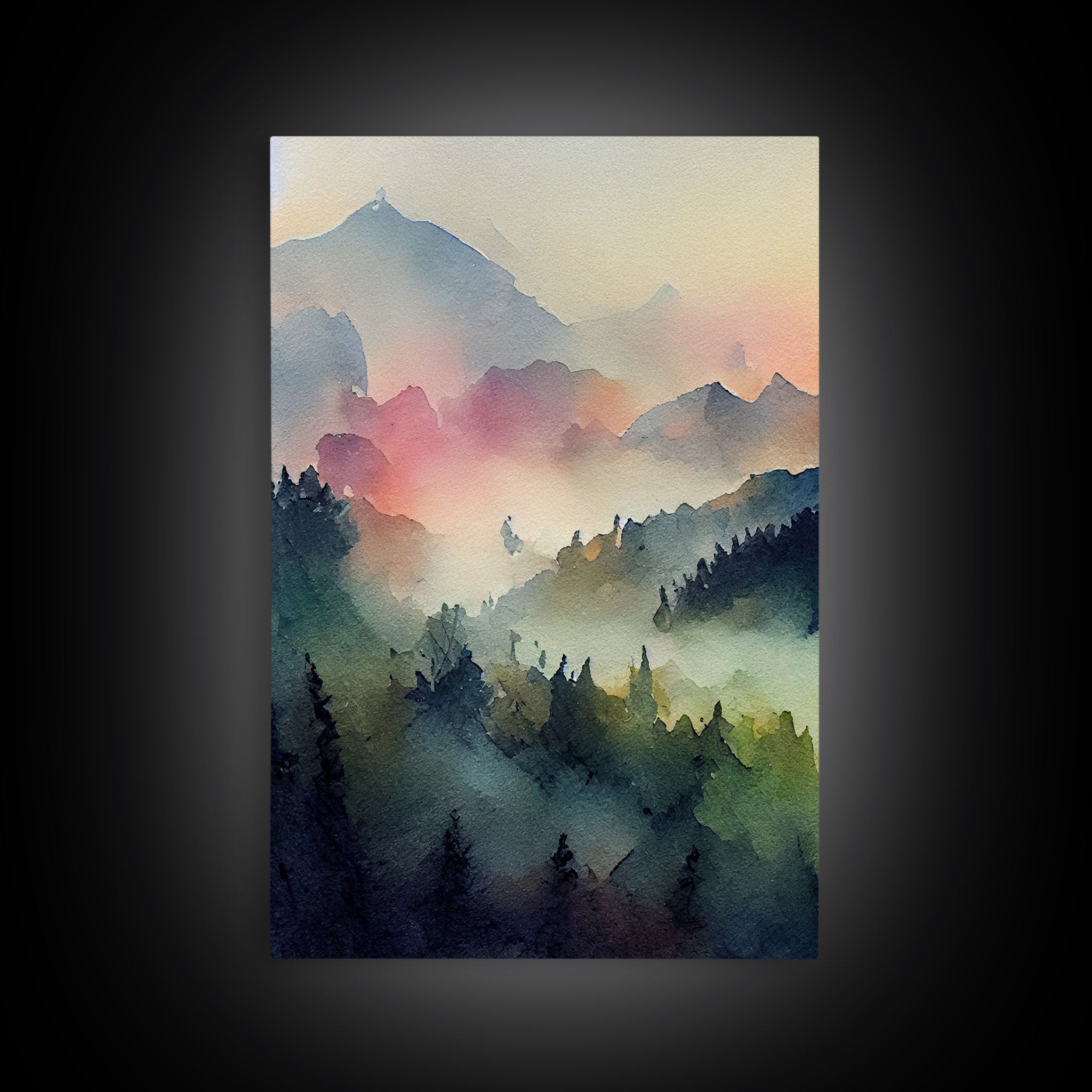 Dramatic Watercolor Sunset Landscape – 3-Piece Canvas Wall Art | NuevArt