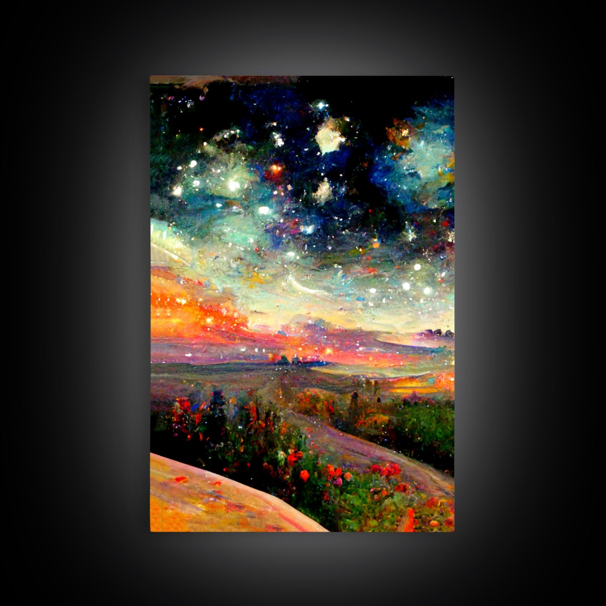 Colorful Night Starry Sky Landscape – 3-Piece Canvas Wall Art | NuevArt
