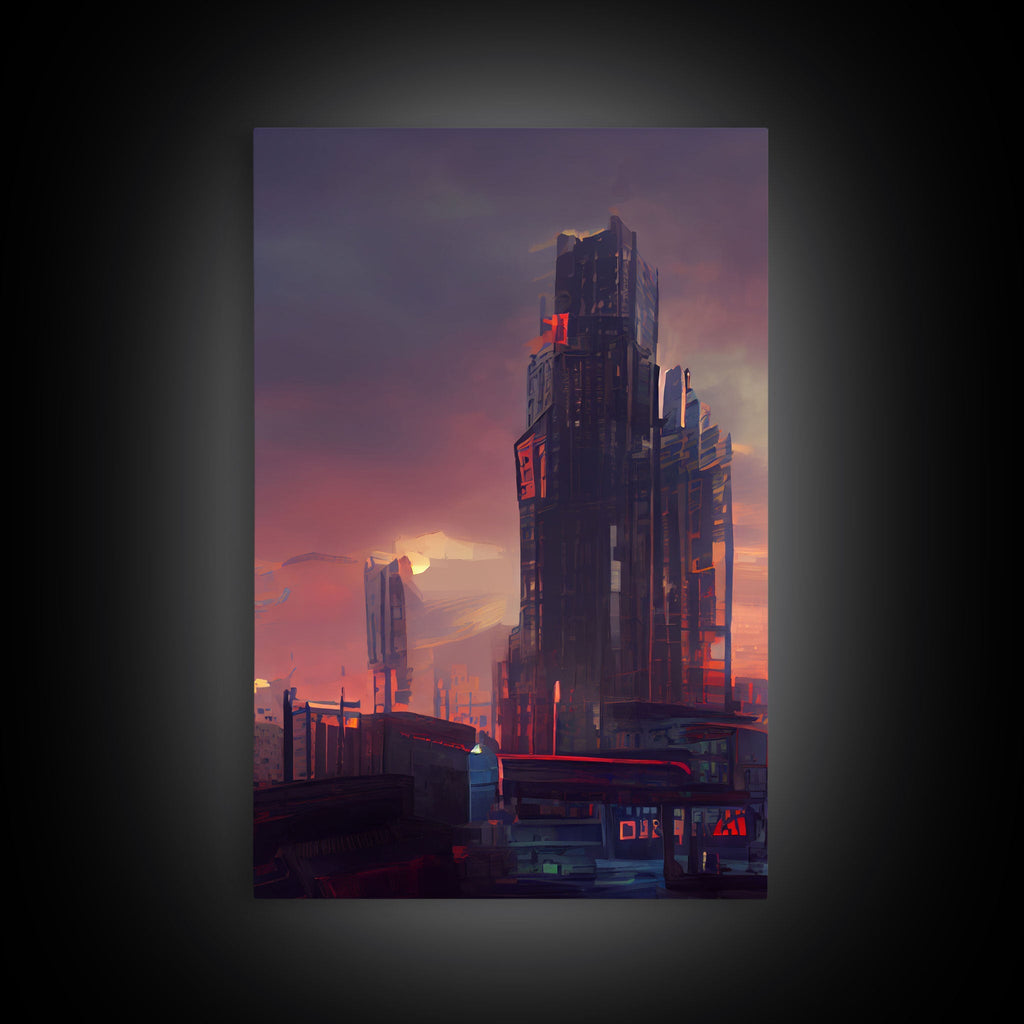 Cyberpunk City Night Watercolor – 3-Piece Canvas Wall Art | NuevArt