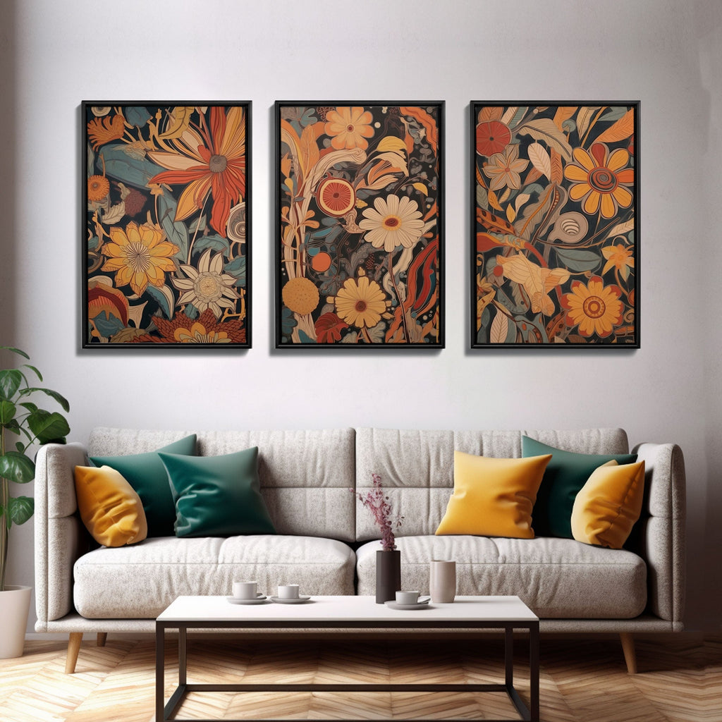 Midcentury Modern Floral Botanical Prints – 3-Piece Canvas Wall Art | NuevArt