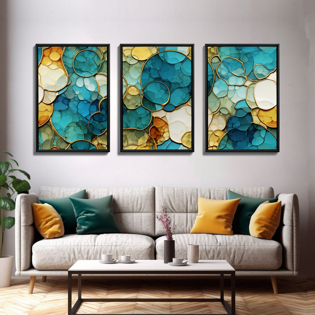 Vibrant Abstract 3-Piece Canvas Wall Art – Above Bed Decor | NuevArt
