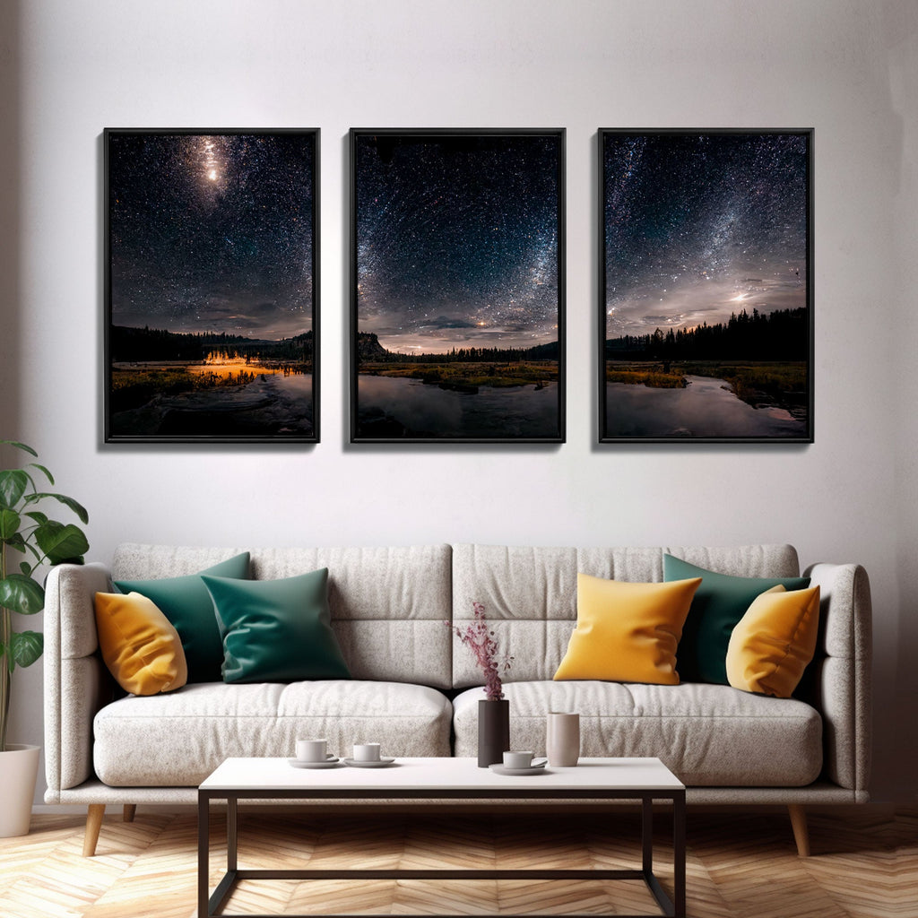 Starry Night Sky Over Montana – 3-Piece Canvas Wall Art | NuevArt