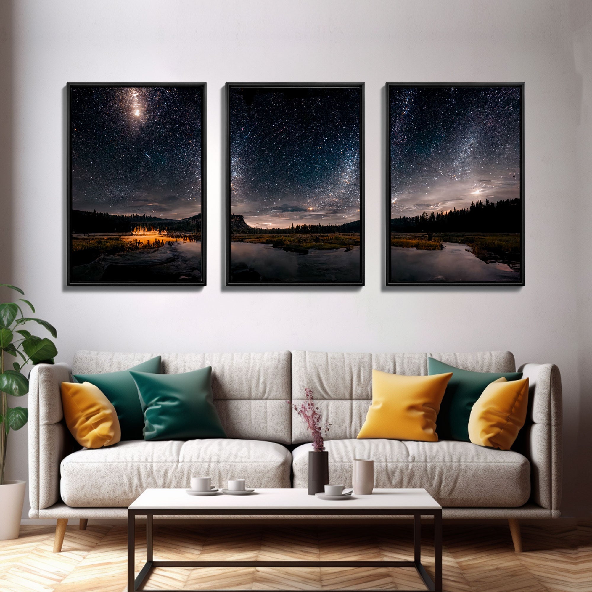 Starry Night Sky Over Montana – 3-Piece Canvas Wall Art | NuevArt