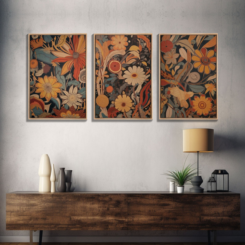 Midcentury Modern Floral Botanical Prints – 3-Piece Canvas Wall Art | NuevArt