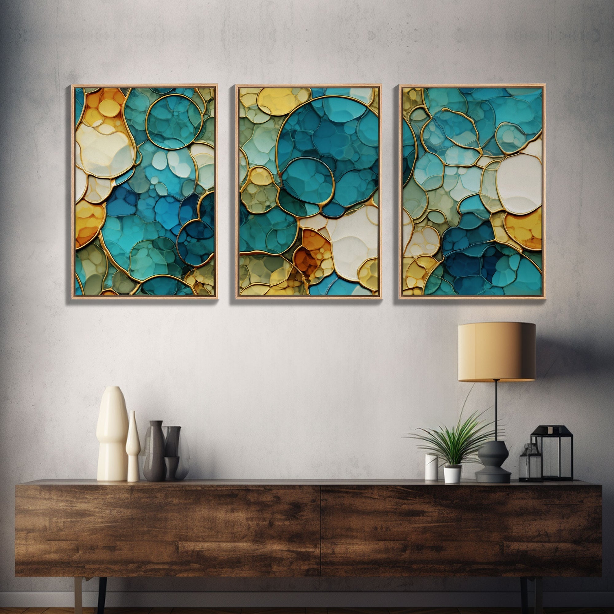 Vibrant Abstract 3-Piece Canvas Wall Art – Above Bed Decor | NuevArt