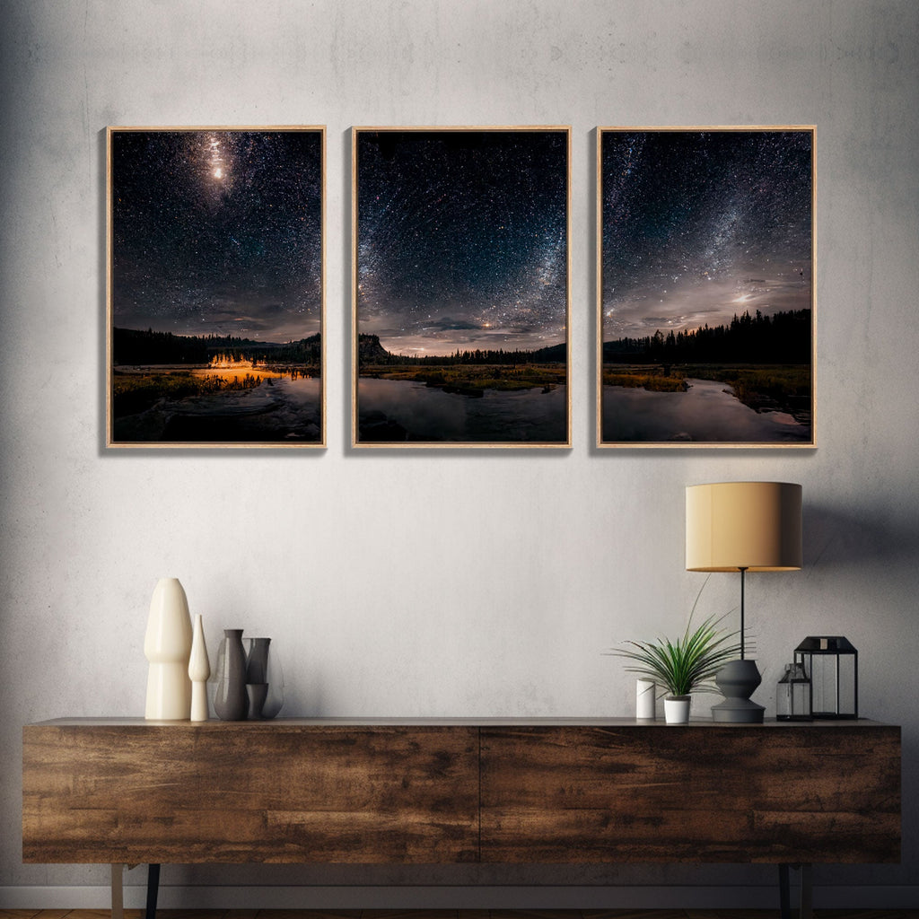 Starry Night Sky Over Montana – 3-Piece Canvas Wall Art | NuevArt