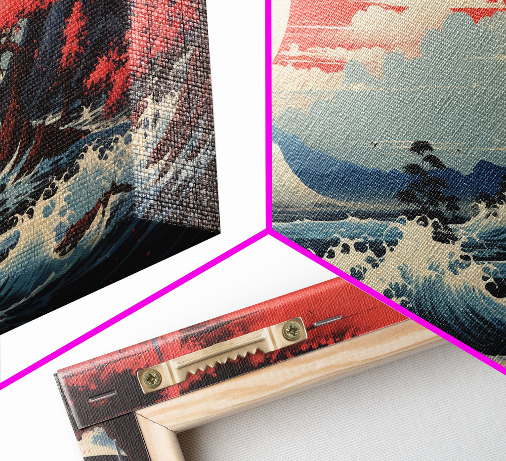 Japanese Ukiyo-e Mountains Sunset – 3-Piece Canvas Wall Art | NuevArt