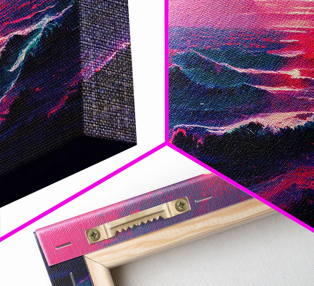 Outrun Synthwave Sunset Ocean Waves – 3-Piece Canvas Wall Art | NuevArt