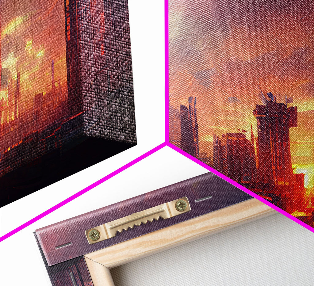 Cyberpunk City Night Watercolor – 3-Piece Canvas Wall Art | NuevArt