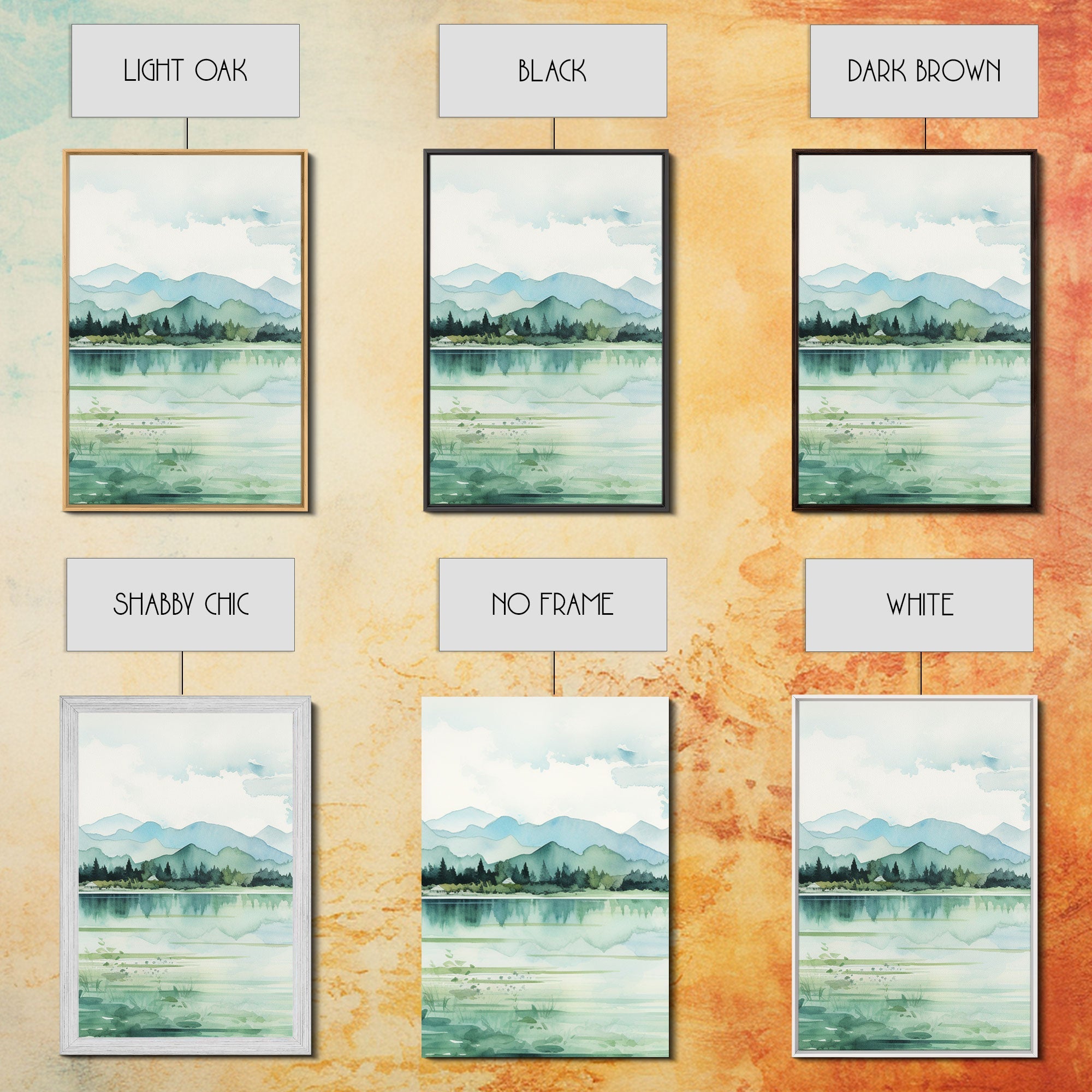 Mint Green Forest Mountain Landscape – 3-Piece Canvas Wall Art | NuevArt