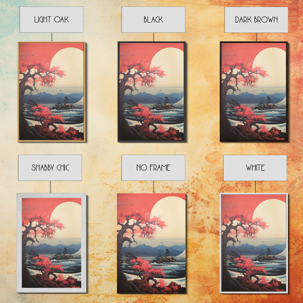 Japanese Ukiyo-e Mountains Sunset – 3-Piece Canvas Wall Art | NuevArt