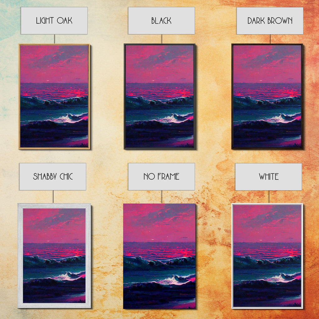 Outrun Synthwave Sunset Ocean Waves – 3-Piece Canvas Wall Art | NuevArt