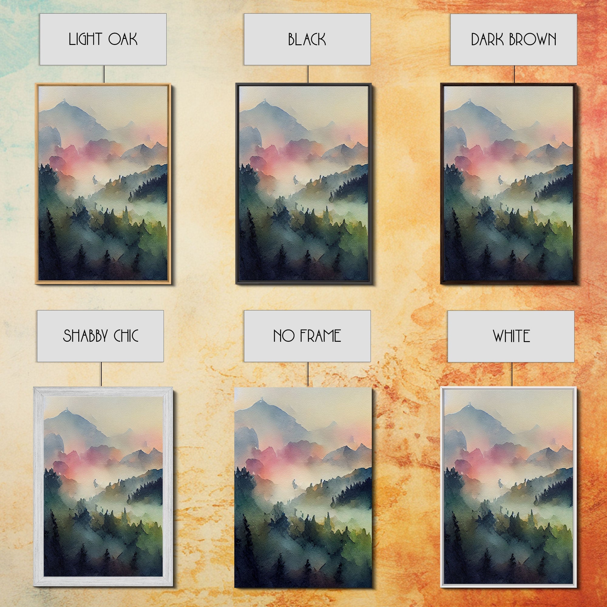 Dramatic Watercolor Sunset Landscape – 3-Piece Canvas Wall Art | NuevArt