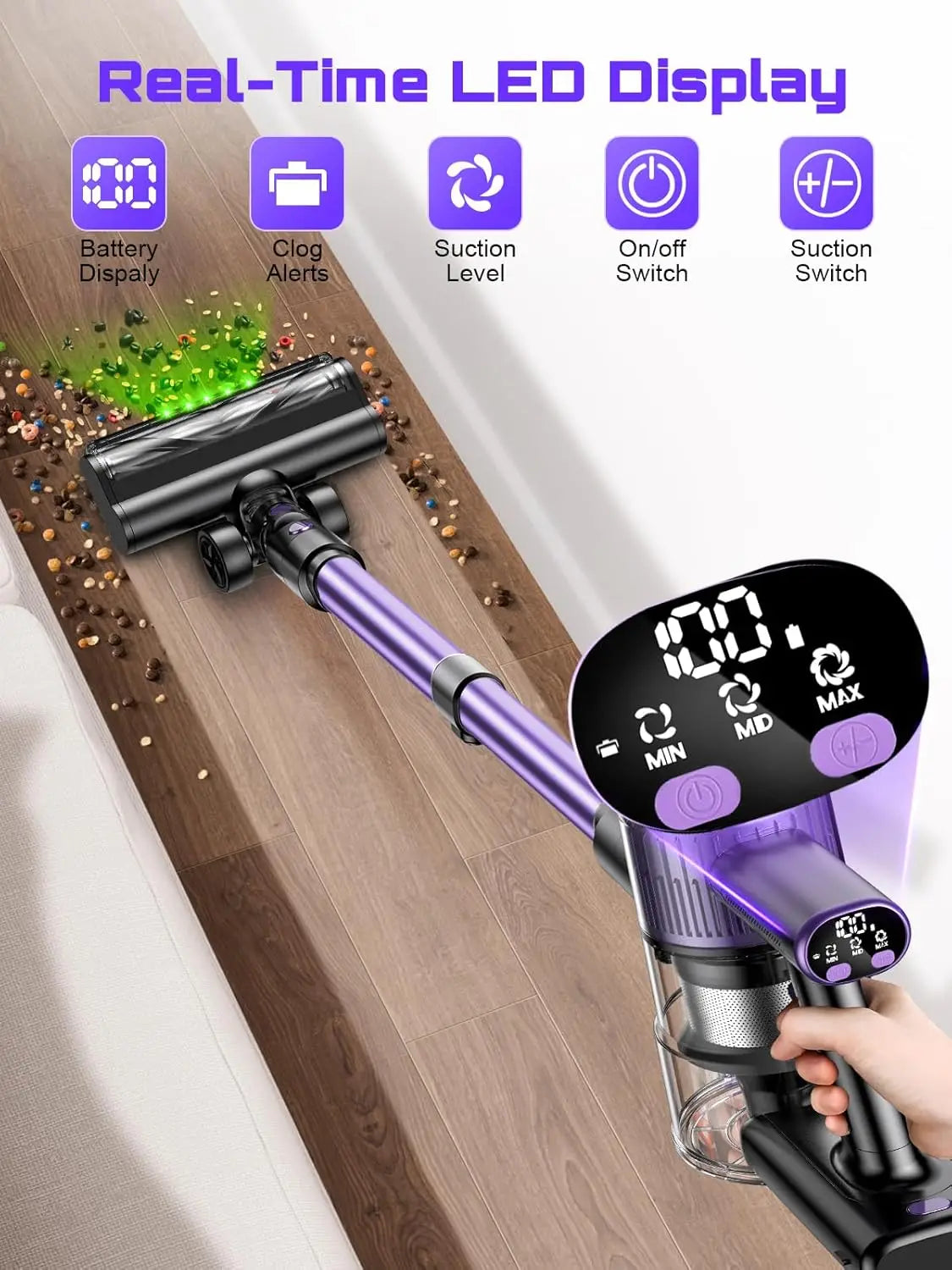 SuXiangVAC 55KPA Cordless Vacuum Cleaner | 10-in-1 | Pet Hair & Hard Floor